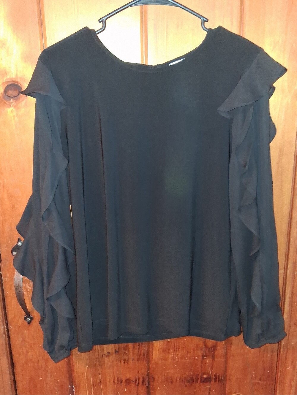Anne Klein Black Ruffle Long Sleeve Top